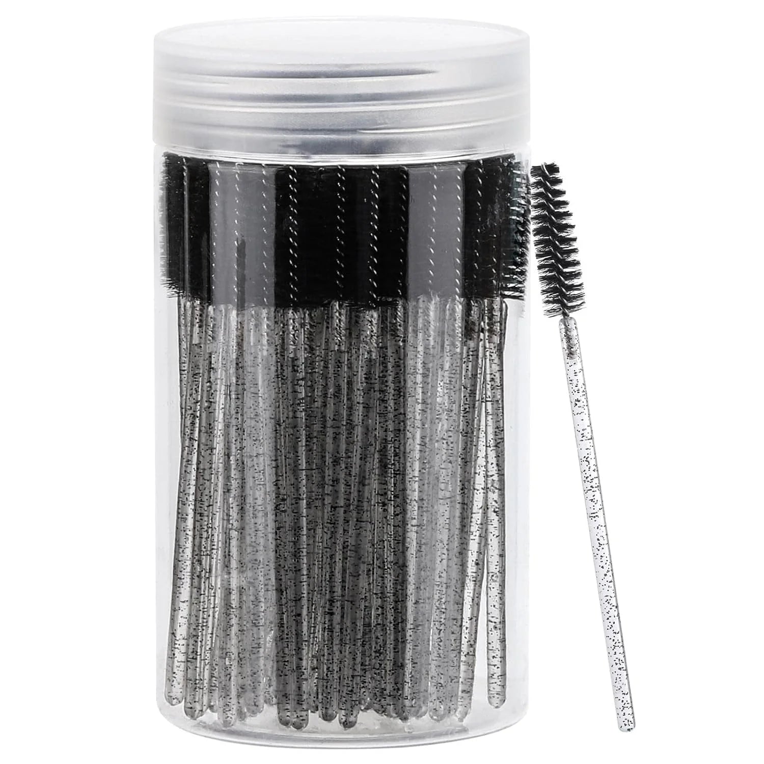 50 disposable eye black sticks, crystal eyebrow bobbin brush for extending eyelashes, mascara brush with container