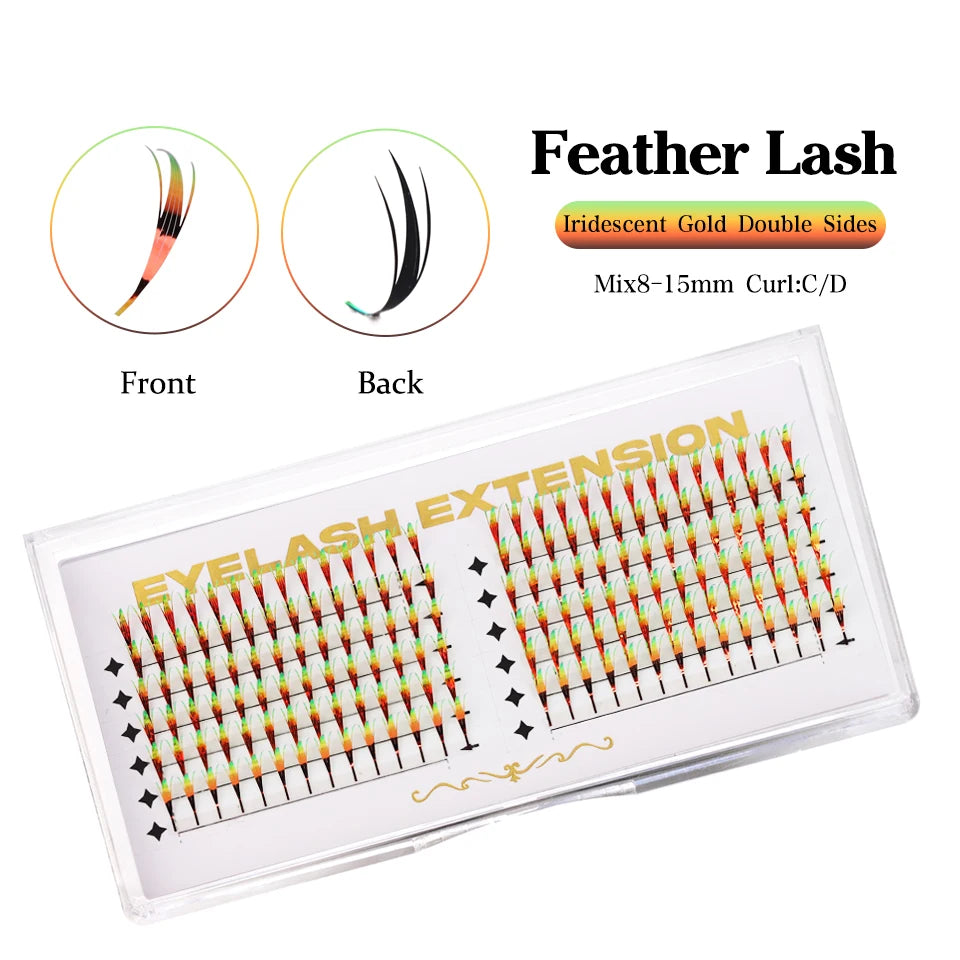 AGUUD Holographic Aurora Color Spire Eyelash Glitter Tinsel Anime Premade Fan Dual Side Color Comic Lash for Christmas Cosplay