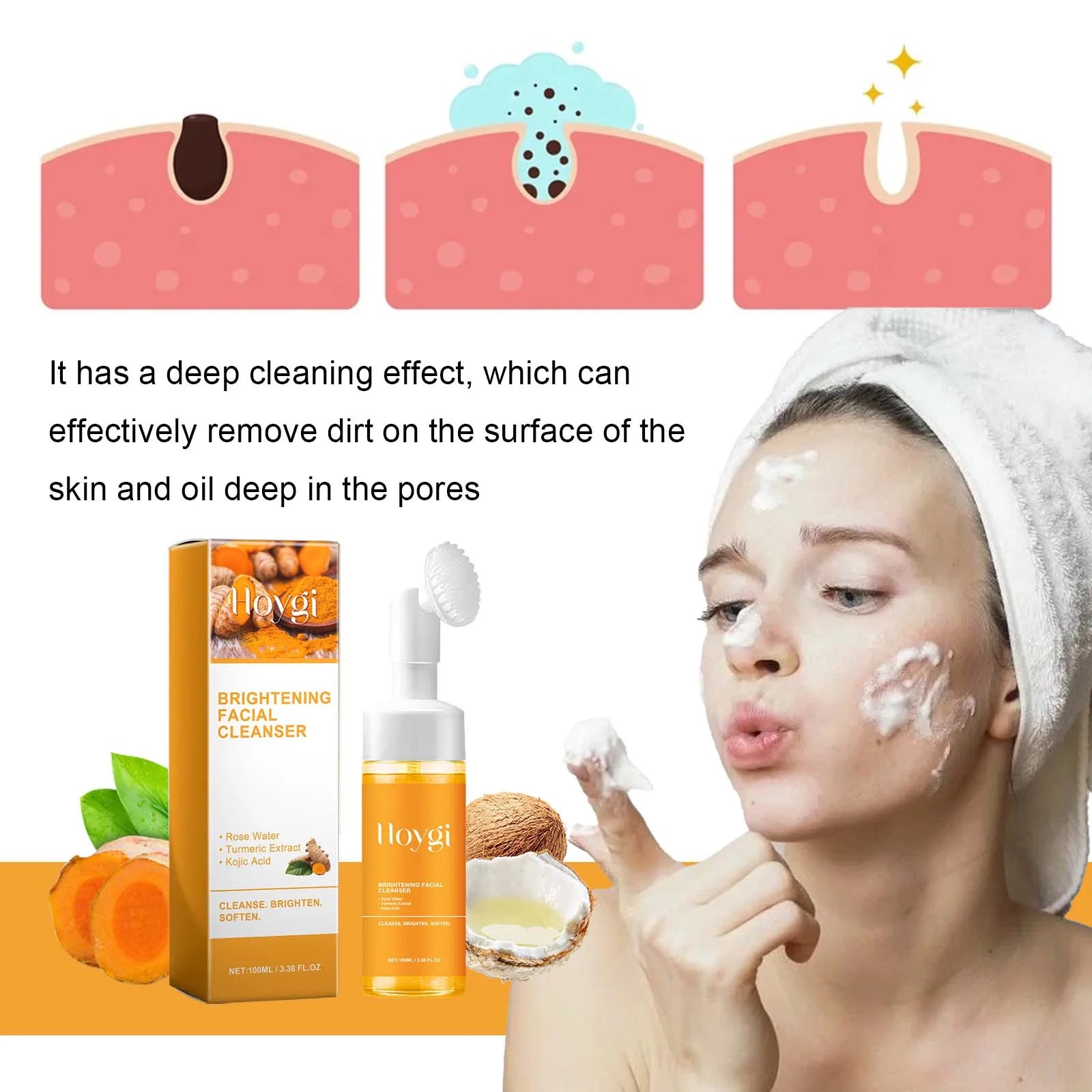 Turmeric Cleanser Face Wash Kojic Acid Exfoliating Deeply Cleanses Skin Maintains Water Oil Balance Remove Dirt Oil Control