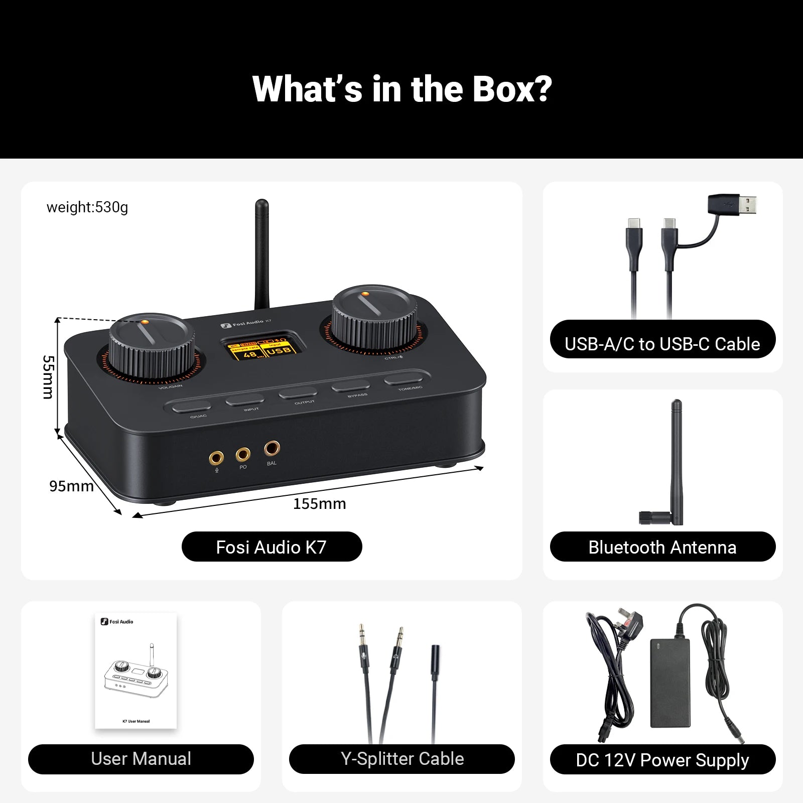 Fosi Audio K7 HiFi DAC & Headphone Amplifier, AKM4493ESQ DAC Chip, PCM 384kHz/32Bit & DSD256, Mic Input USB Audio DAC for Gaming