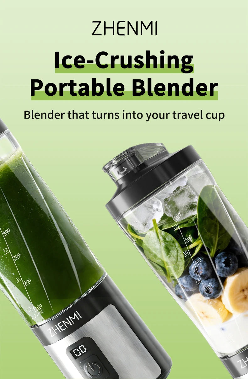 ZHENMI Personal Portable Blender with Digital Auto-Countdown Display, 20oz Leakproof Travel Cup with Guarded 6-Blade for Ice Cru