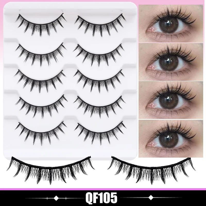 DINGSEN 5Pairs Lashes Fake Eyelashes Natural Long Manga Lashes Winged End Eye Elongated Eyelashes Fake Lashes Makeup