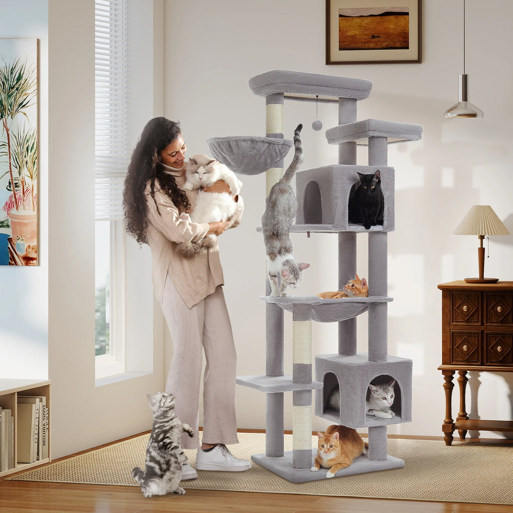 Sturdy Multi-Level Cat Tree Tower with Natural Sisal Scratching Posts,Cozy Hammock&Condo, Large Top Perch, and Fun Dangling Ball