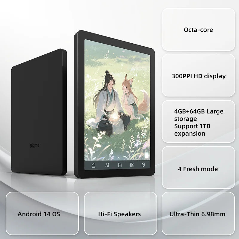 Bigme B6 Ebook Reader, 6'' Color E-Ink Electronic Book, 36-Level Front Light, 4GB+64GB, Android 14 OS, Paper-Like E-Reader Eye-Protecting