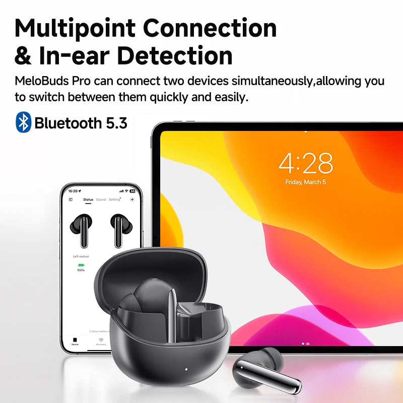 QCY MeloBuds Pro ANC Bluetooth 5.3 Earphones Wireless 46dB Hybrid ANC Hi-Res LDAC Earbuds 6 Mic Headphones 34H In-Ear Detection
