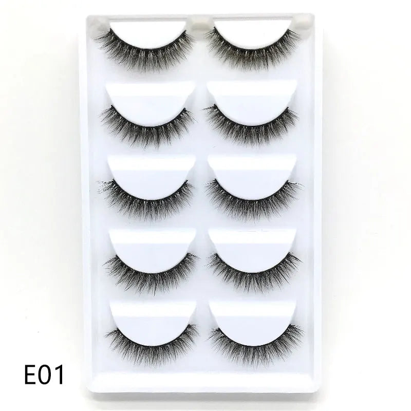 New 5Pairs Handmade 3d Mink Lashes Short False Eyelashes Cross Messy Dense Natural Eye Lashes Stage Makeup False Eyelashes E08