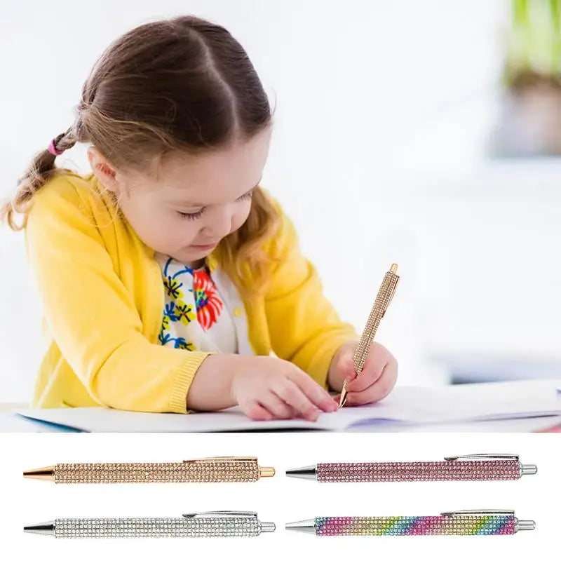Ballpoint Pen Pearl Rhinestone Ballpoint Pen Retractable Ink Rhinestone Pen Luxury Rhinestone Cute Rose Gold Metal Stationery
