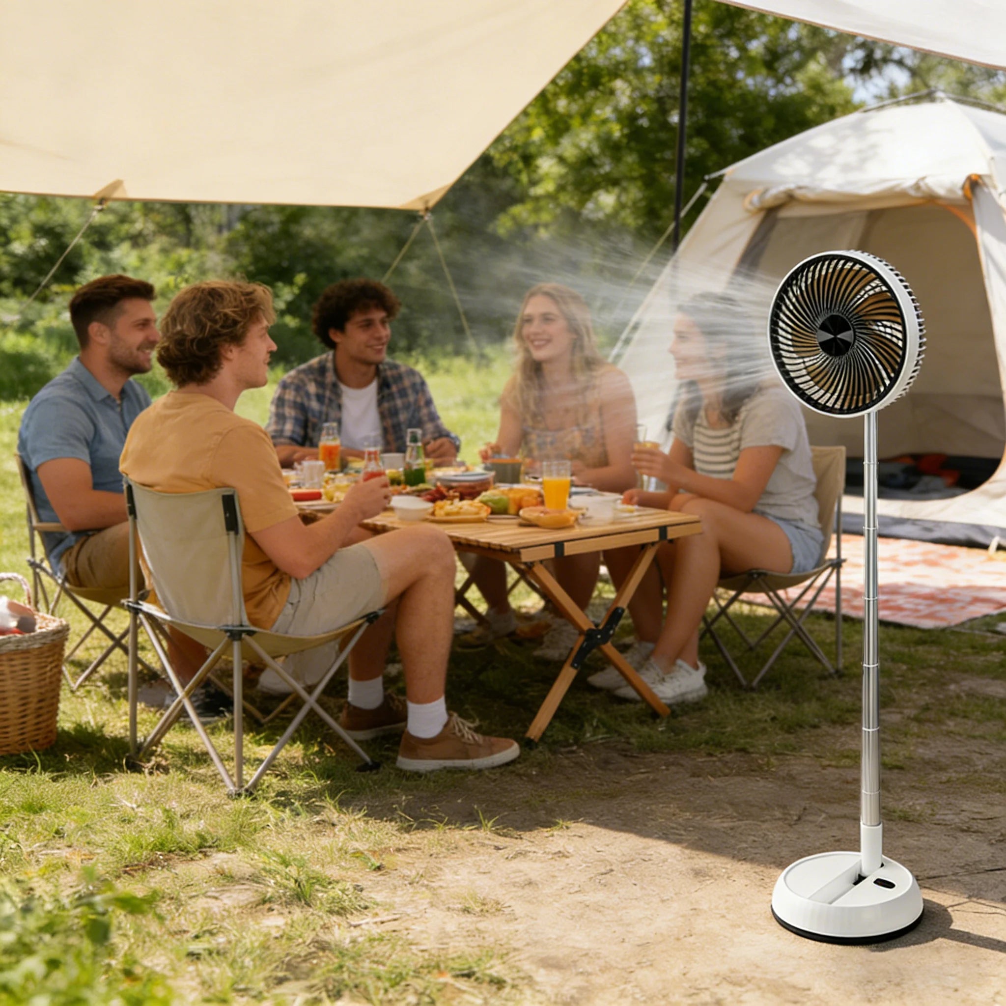 Outdoor folding telescopic fan remote control office automatic shaking desktop fan convenient and quiet USB charging fan 7200mAh