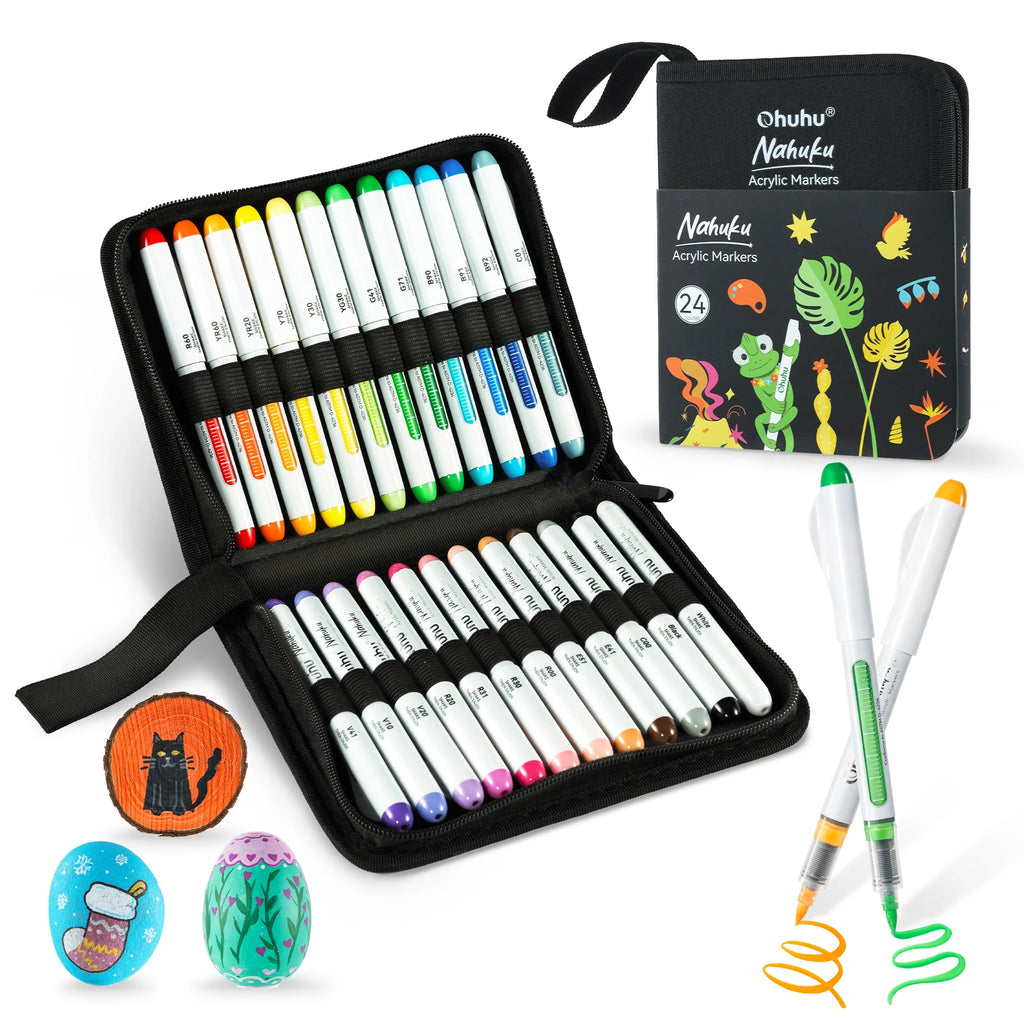Ohuhu Nahuku Direct-ink Acrylic Markers Acrylic Paint Markers Direct Liquid Flexible Brush Tip High Opacity Paint Pens Lightfast
