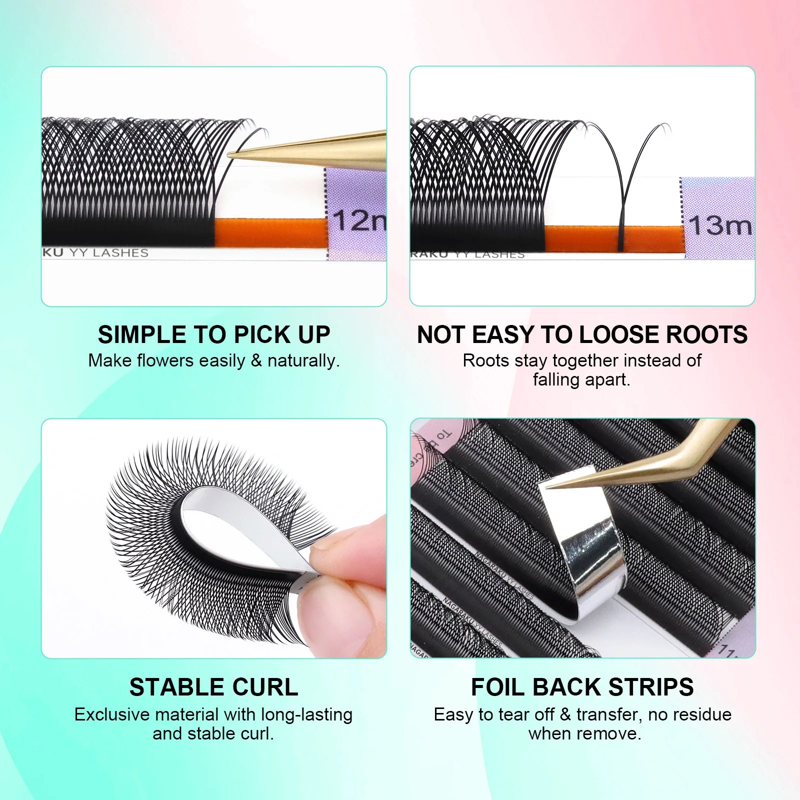 NAGARAKU 54 Rows 6480 Fans Mix 7-15mm C/D YY Eyelash Extensions High Capacity Handwoven Y Shaped Mesh Technology Wispy Cluster