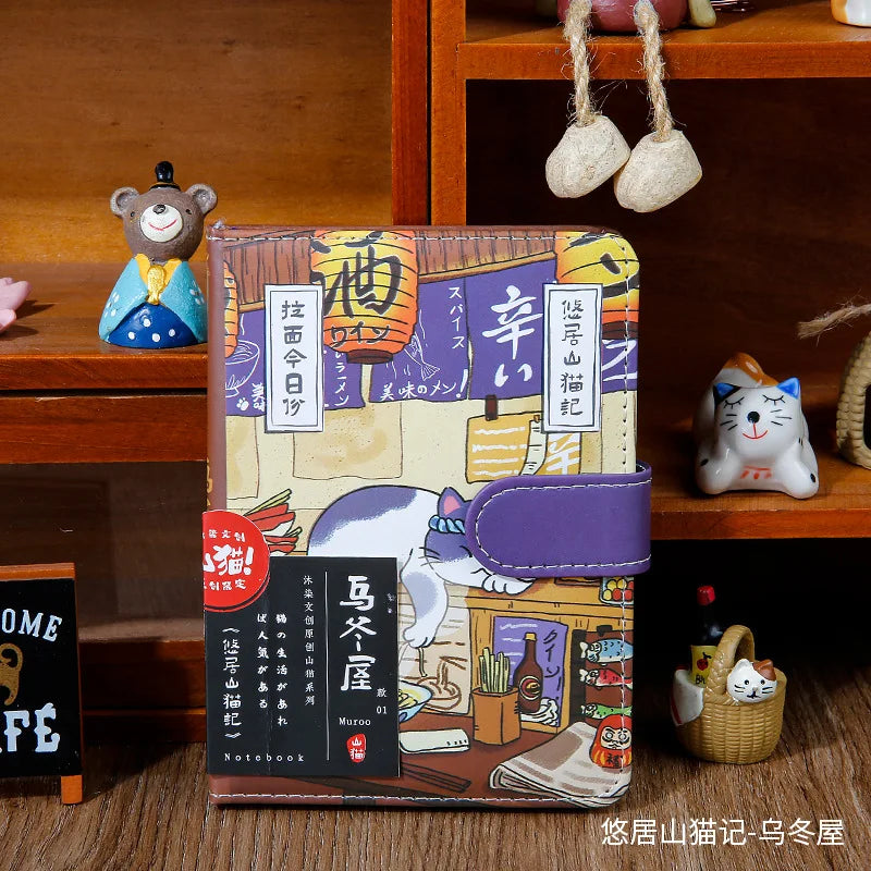 Leisurely Lynx Journal Hot Gold PU Magnetic Buckle Notebook Japanese Creative Style Cat Diary notebook