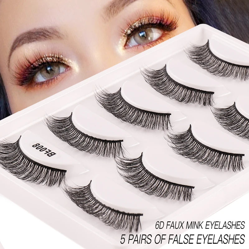 New 5Pairs Handmade 3d Mink Lashes Short False Eyelashes Cross Messy Dense Natural Eye Lashes Stage Makeup False Eyelashes E08