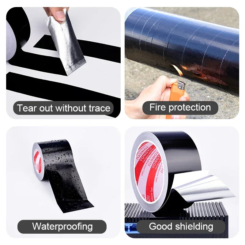 Insulated Aluminum Foil Tape Black Waterproof and Fireproof Self-Adhesive Tape Heat-Resistant Aluminum Duct Tape 20m/50m Long