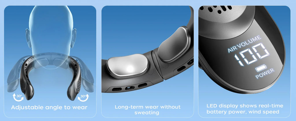 Portable Neck Fan 4 Turbo Neck Fan 4000mAh Battery Operated USB Rechargeable Personal Fan, 3 Speeds, 360° Cooling Air Fan
