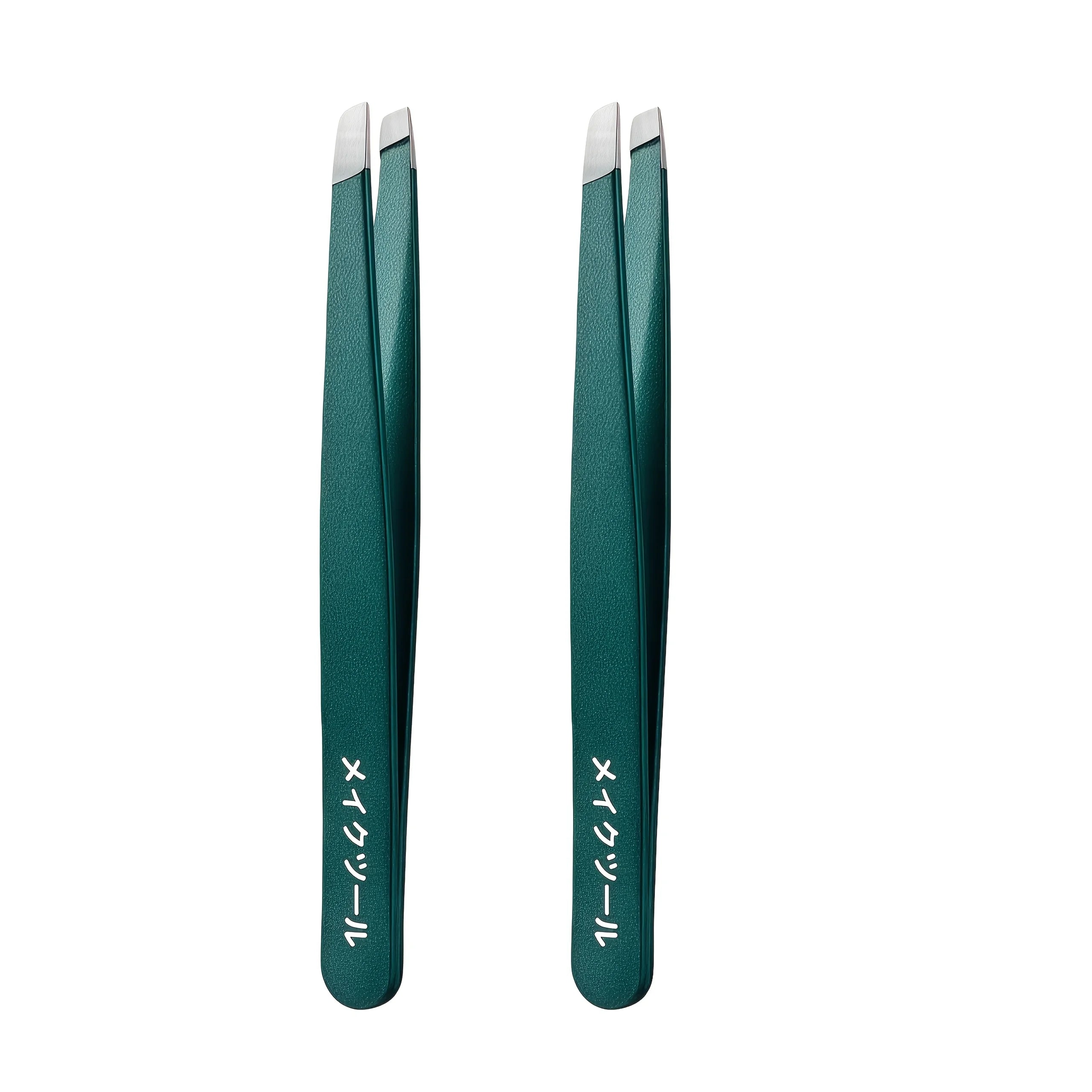 2pcs High Precision Stainless Steel Eyebrow Clip Slanted Tip Tweezers for Hair Removal Beard Removal, False Eyelash Application