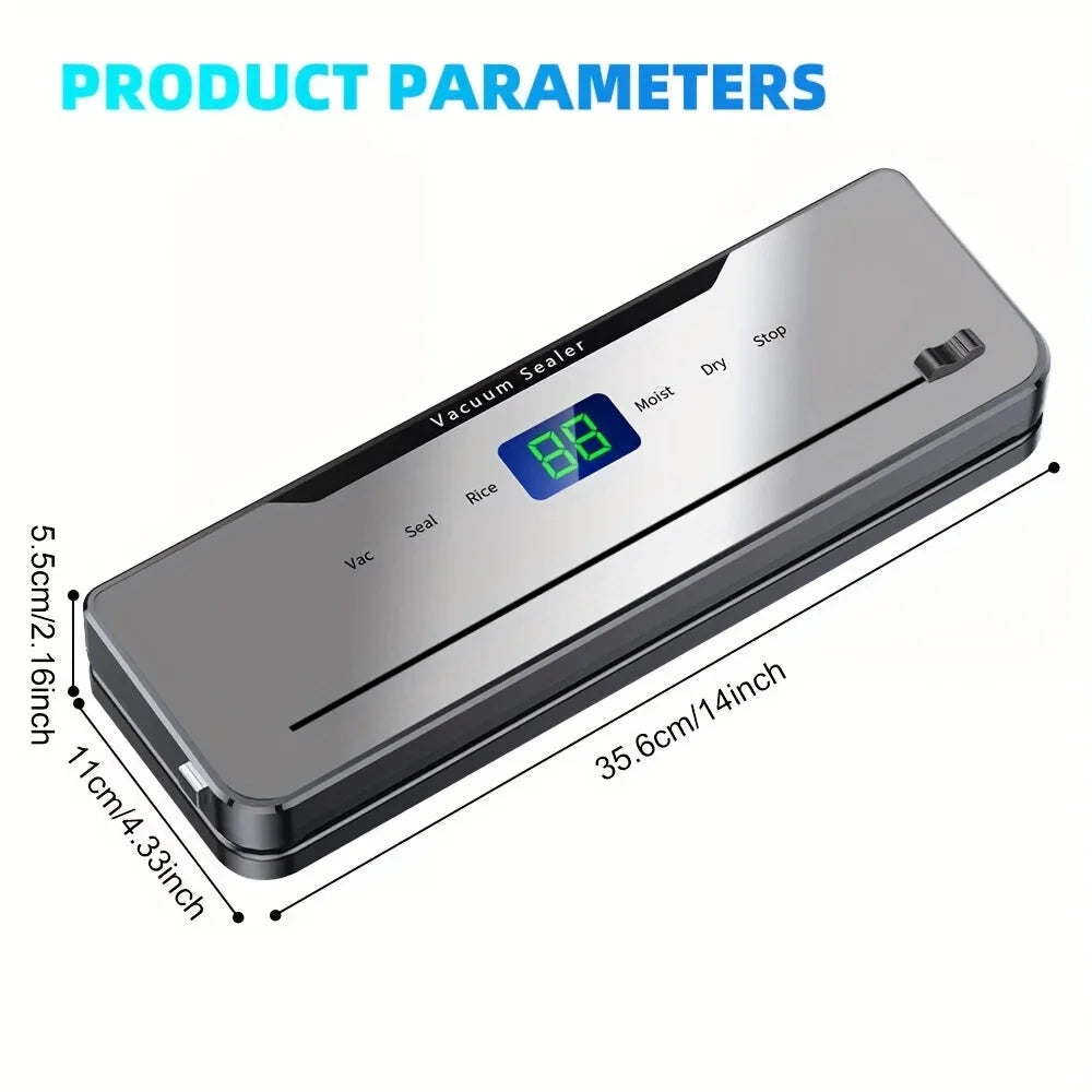 Automatic Vacuum Sealer Machine 5 Modes Dry Moist Rice Seal with Built-in Cutter, Compact One Touch Food Sealer for Sous Vide & Wet Dry Food Storage, Include 20Pcs Vacuum Sealer Bags
