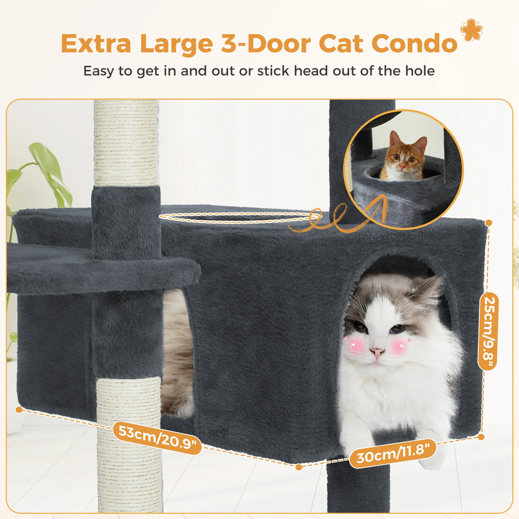 Sturdy Multi-Level Cat Tree Tower with Natural Sisal Scratching Posts,Cozy Hammock&Condo, Large Top Perch, and Fun Dangling Ball