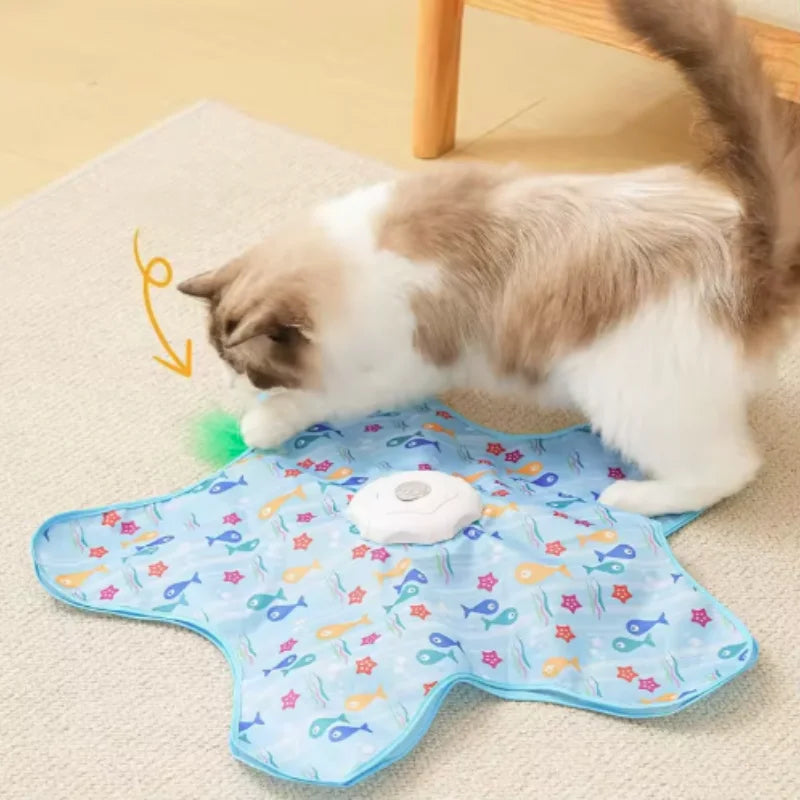 Hot Cat Toys Interactive Hide and Seek Cat Toy with Mouse Squeaky Motion Activated Moving Concealed Feathers Kitten Teaser Toy