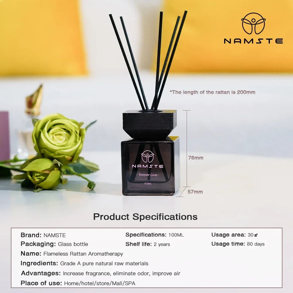 NAMSTE 100ML Reed Diffuser Stick Fragrance Oil Aromatherapy Flameless Hotel Home SPA Aromatherapy Air Freshener Fragrance Scent