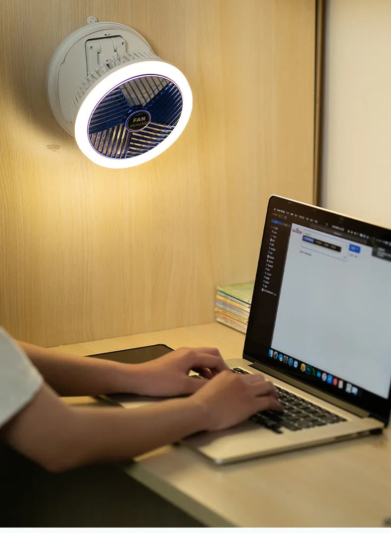 USB Charging Foldable Table Fan Wall Mounted Hanging Ceiling Fan with LED Light 4 Speed Adjustable For Home Room Air Cooler Fan