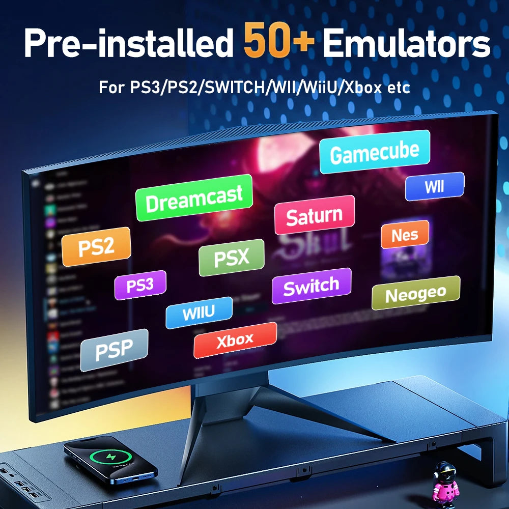 500G Retro Gaming HDD Video Game Console Retrobat＆Playnite＆Launchbox OS for XBOX/PS3/PS2/Switch/Wii/WiiU/DC/NES with 38200+Games