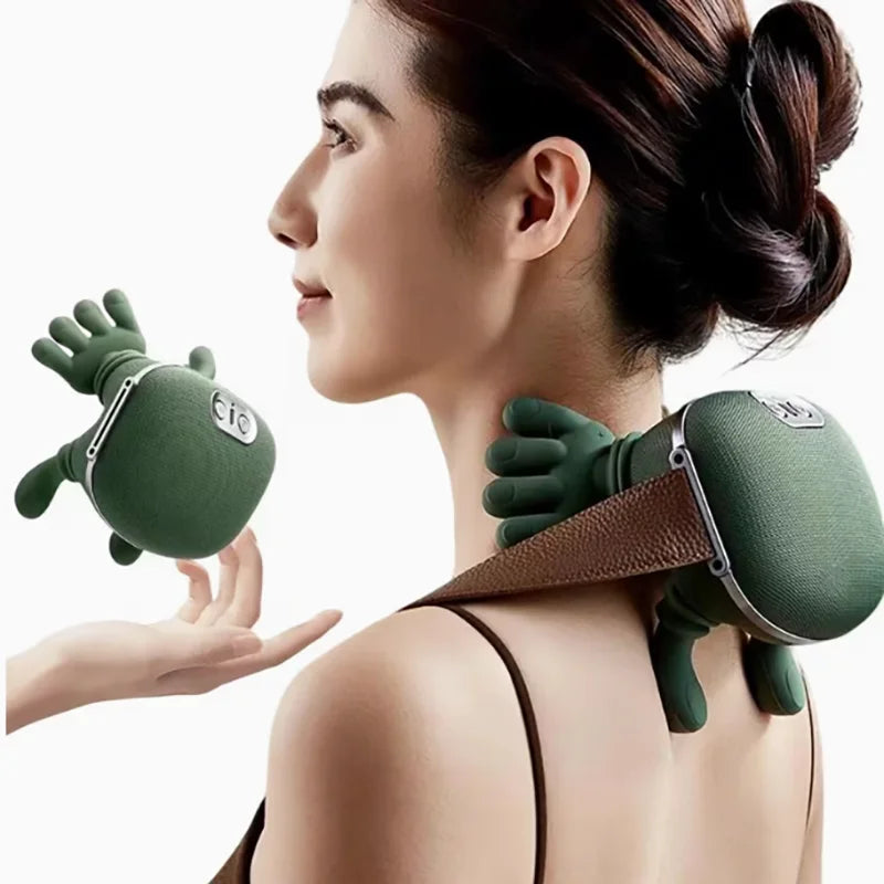 Wireless Bionic Heated Electric Neck and Shoulder Massager with Finger Massager, Portable
