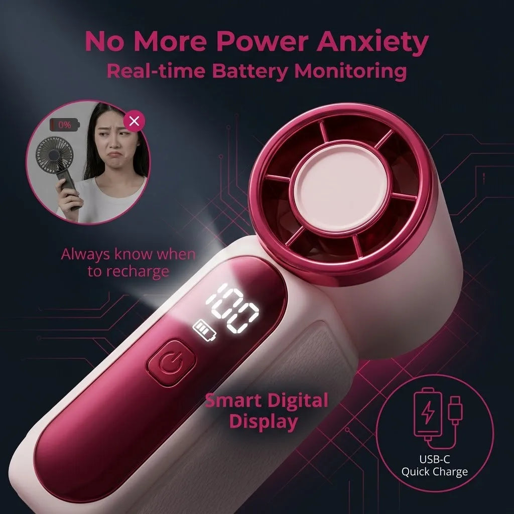 Portable Handheld Mini Fan, 6 Speeds 16900 RPM High Velocity Personal Fan with LED Display, USB Rechargeable, Mini Fan with Lanyard for Makeup, Travel, Outdoor Fan for Women Girl Gift, Pink