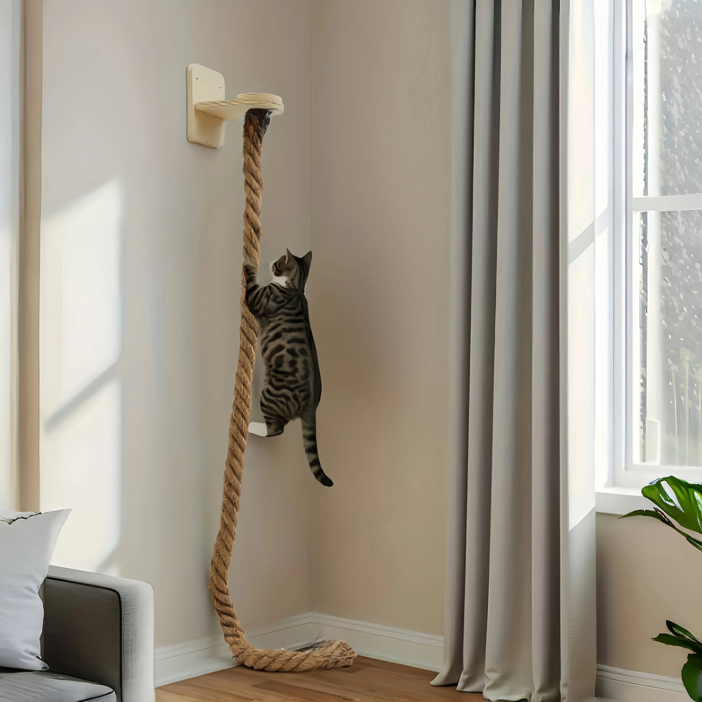 Weysat Cat Tree with 2 x 59.1 Inch Climbing Rope Wall Mounted Cat Climbing Tower Toy with Scratching Post Kitten Rope Ladder