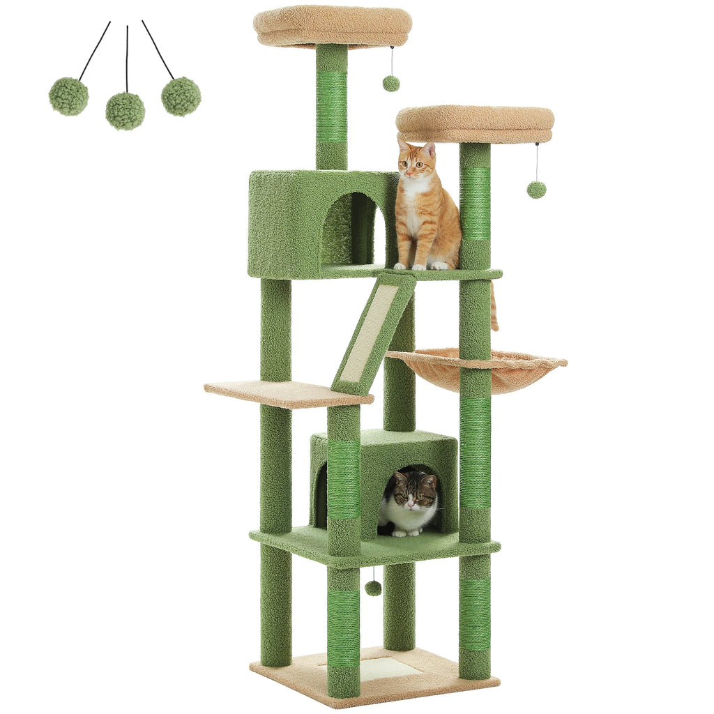 Sturdy Multi-Level Cat Tree Tower with Natural Sisal Scratching Posts,Cozy Hammock&Condo, Large Top Perch, and Fun Dangling Ball