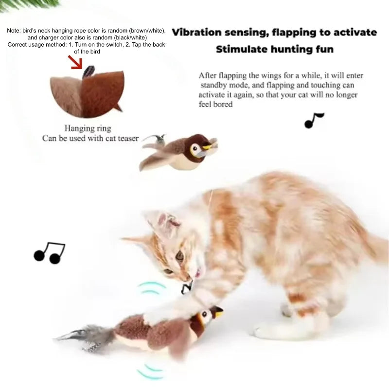 Pet Plush Toy Bite Resistant Flapping Bird Simulated Sparrow Cat Self Entertainment Toy