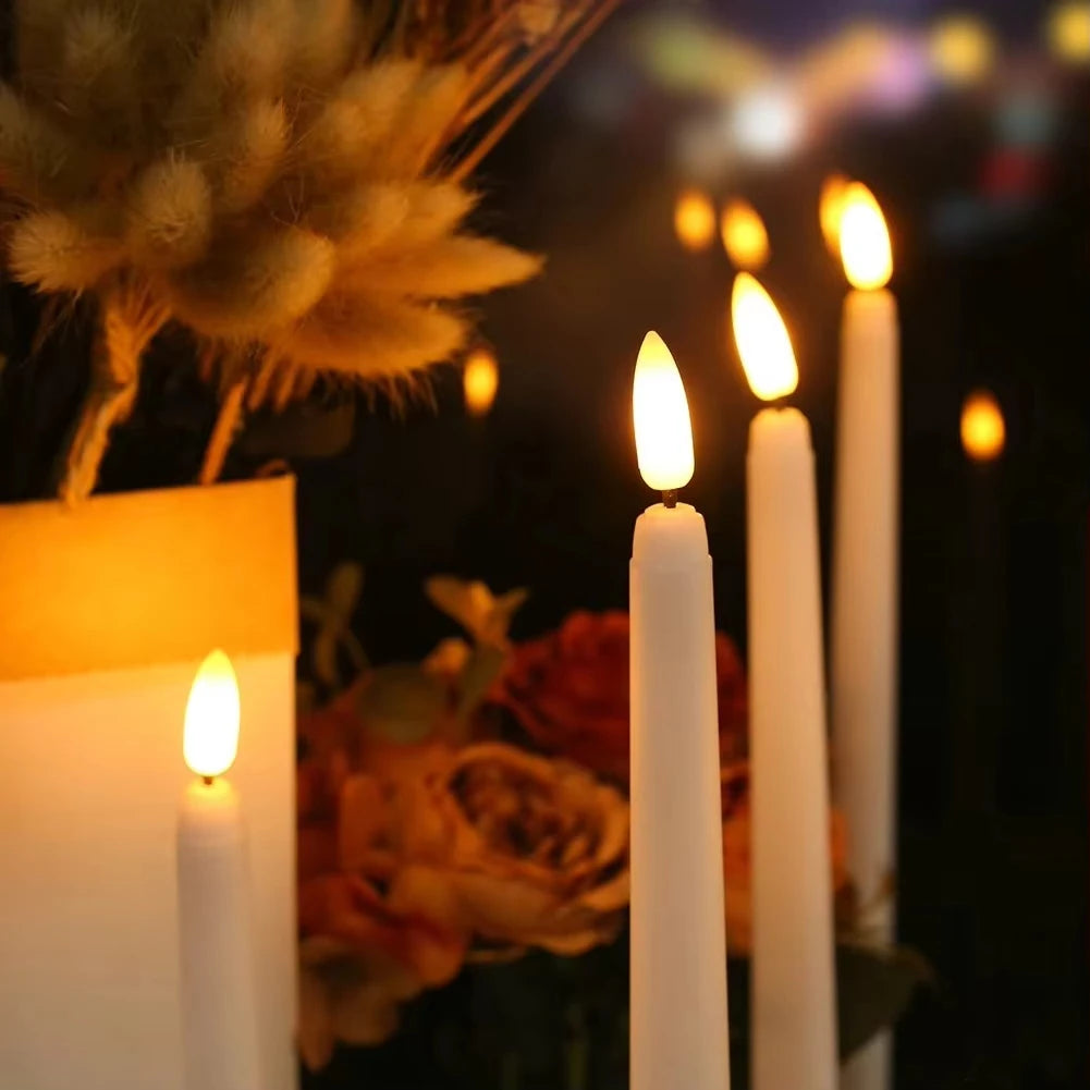 LED Flameless Taper Candles Flickering with 10-Key Remote 11" Battery Operated Ivory Candlesticks Christmas Home Wedding Decor