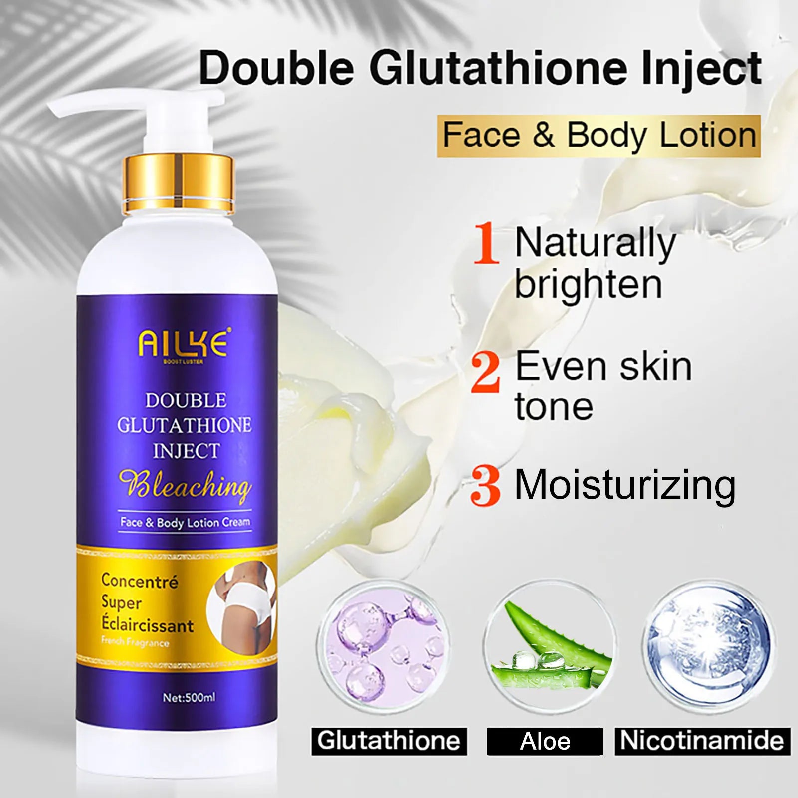 AILKE Double Glutathione Whitening Skin Care Set, Lightening, Remove Dark Spots, Skin Radiant, Moisturizing, Hydrating, Smooth