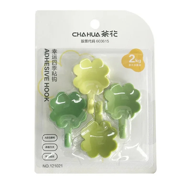 4pcsSet Four-leaf Clover Self-adhesive Hook Punch-free Wall Storage Hook for Study Dormitory Storage Supplies Student Stationery