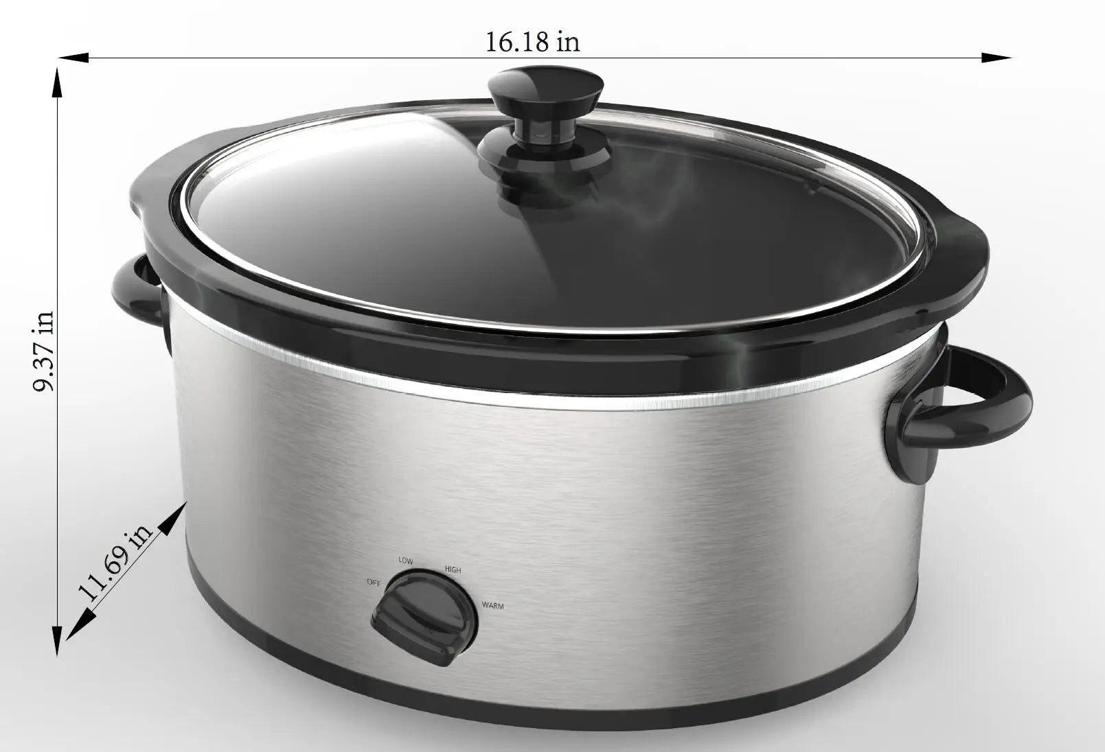 6 Quart Oval Slow Cooker with Stainless Steel Finish and Glass Lid