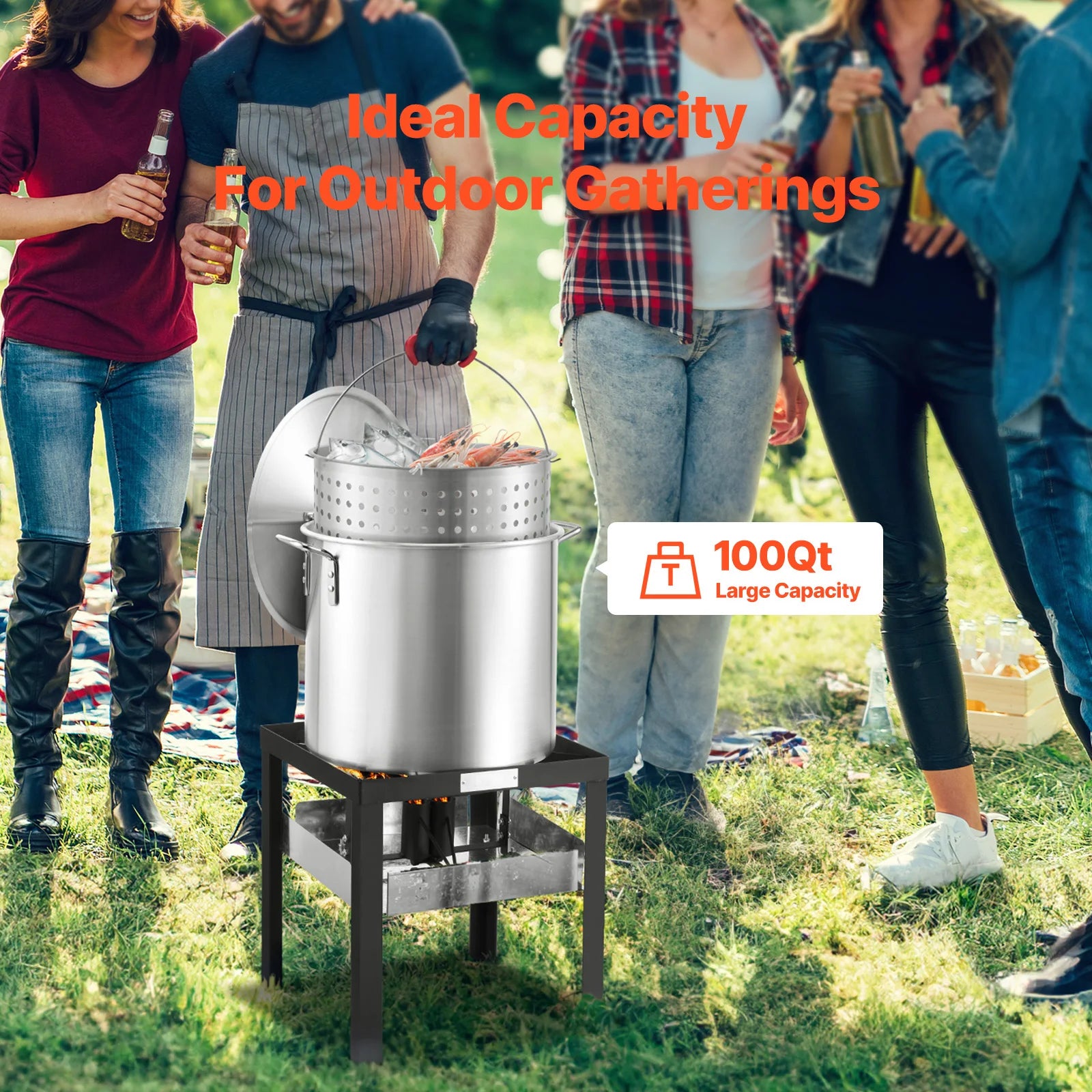 SucceBuy 60/80/100Qt Seafood Boiling Kit with Strainer Cooking Set for Crab Crawfish Boiling Aluminum Stockpot with Steamer Rack