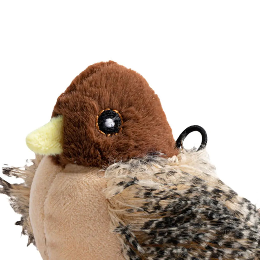 Interactive Cat Toys Flying Bird Cat Toy Flapping Wings Sparrow Catnip Toy Electric Squeaky Simulation Bird Plush Toy for Cats