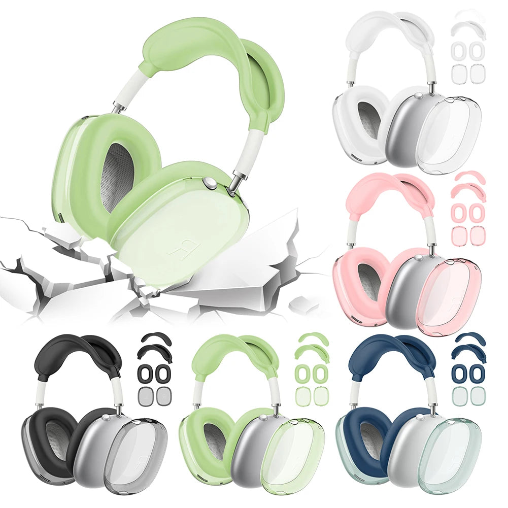4 in 1 Silicone + TPU Clear Cover Case Shockproof Ear Pad Ear Cups Headband Cover Anti-Scratch Protective Sleeve for AirPods Max