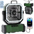 Outdoor Camping Fan 20000mAh Rechargeable Fan with LED Lantern & Remote for Fishing Travel, 4 Speeds 8H Timer, Hanging Hook Bluetooth Fan