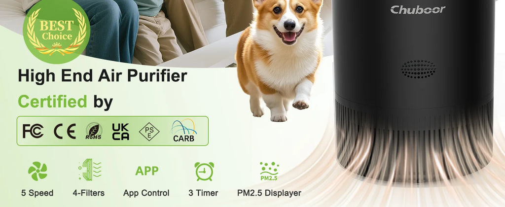 Chuboor Smart Air Purifier for Bedroom Home, App/Alexa Control,PM2.5 Monitor HEPA Air Purifier for Bedroom Living Room for Pets