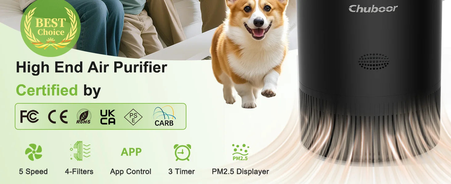 Chuboor Smart Air Purifier for Bedroom Home, App/Alexa Control,PM2.5 Monitor HEPA Air Purifier for Bedroom Living Room for Pets