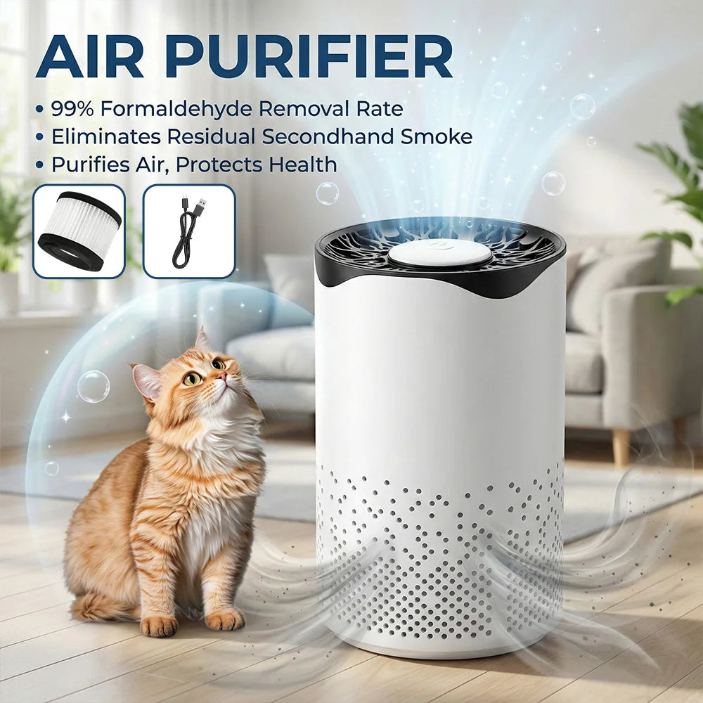 Portable Negative Ion Air Purifier High Efficiency Formaldehyde Smoke Dust Removal USB Powered Mini Air Cleaner For Home Pet Bedroom