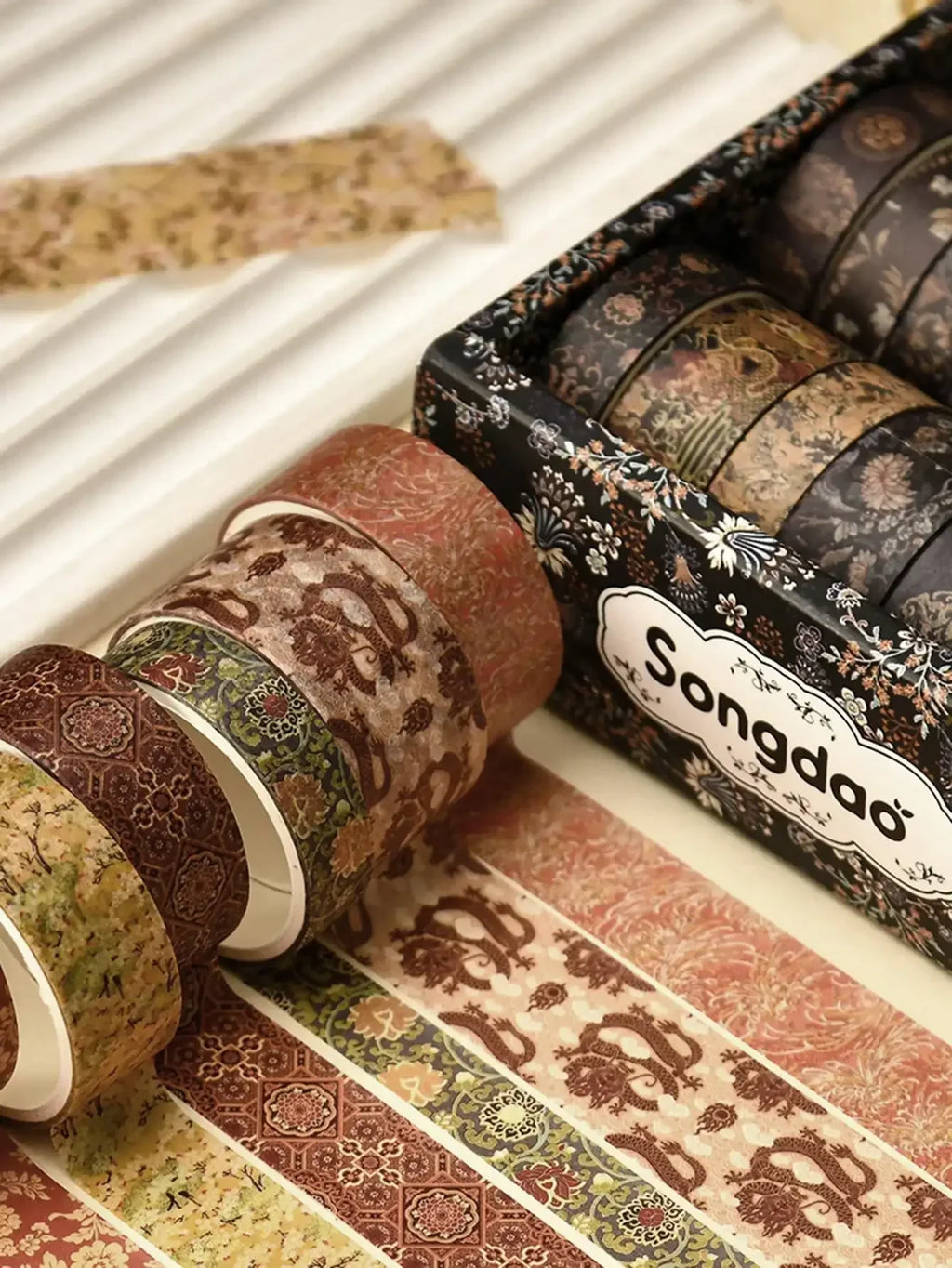 12 Rolls/Box, Retro Landscape Washi Tape, Creative Floral Mountain Crane Print Design Sticker Rolls, Scrapbook And Gift Wrapping Decoration DIY Masking Tape