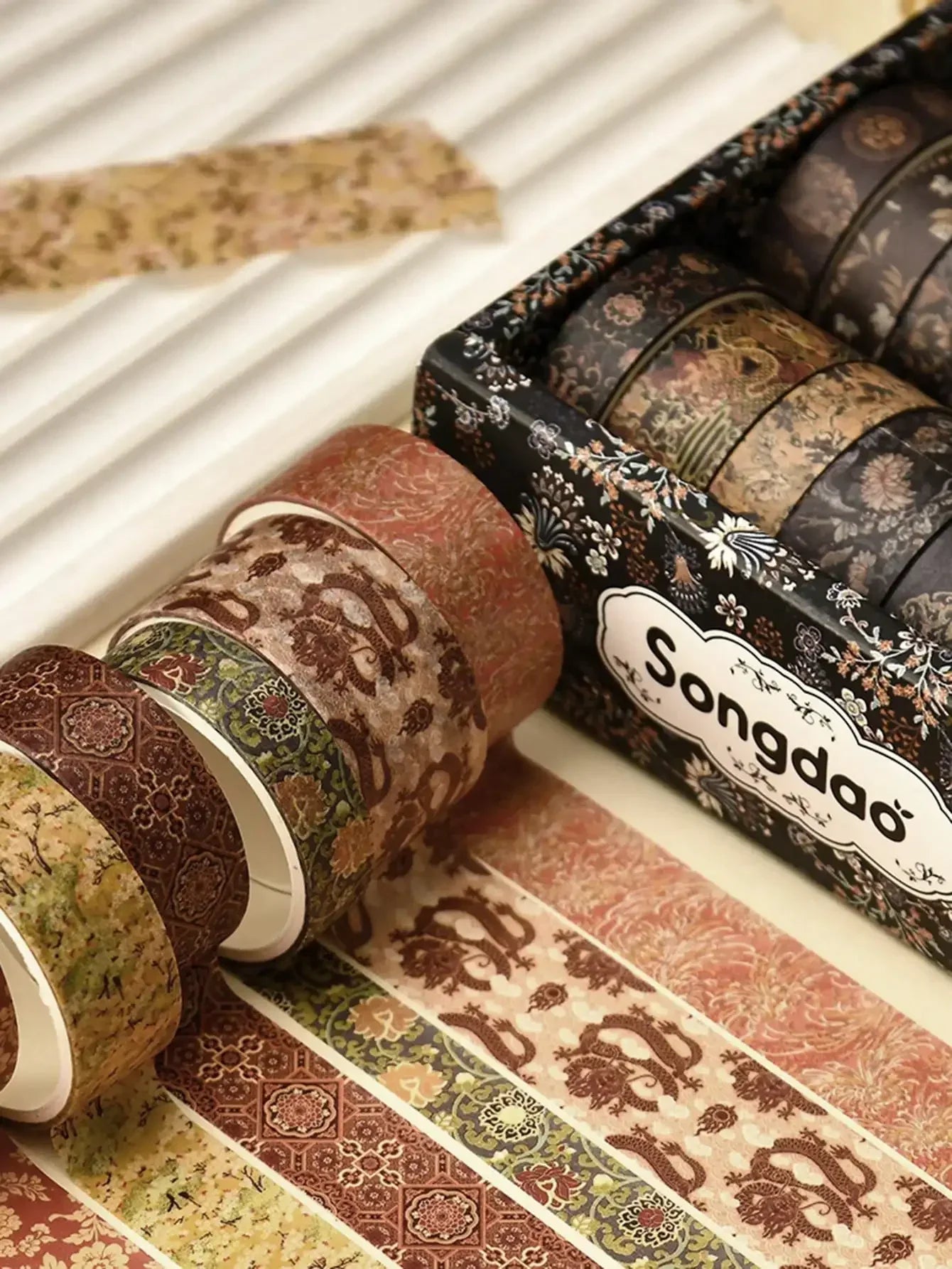12 Rolls/Box, Retro Landscape Washi Tape, Creative Floral Mountain Crane Print Design Sticker Rolls, Scrapbook And Gift Wrapping Decoration DIY Masking Tape
