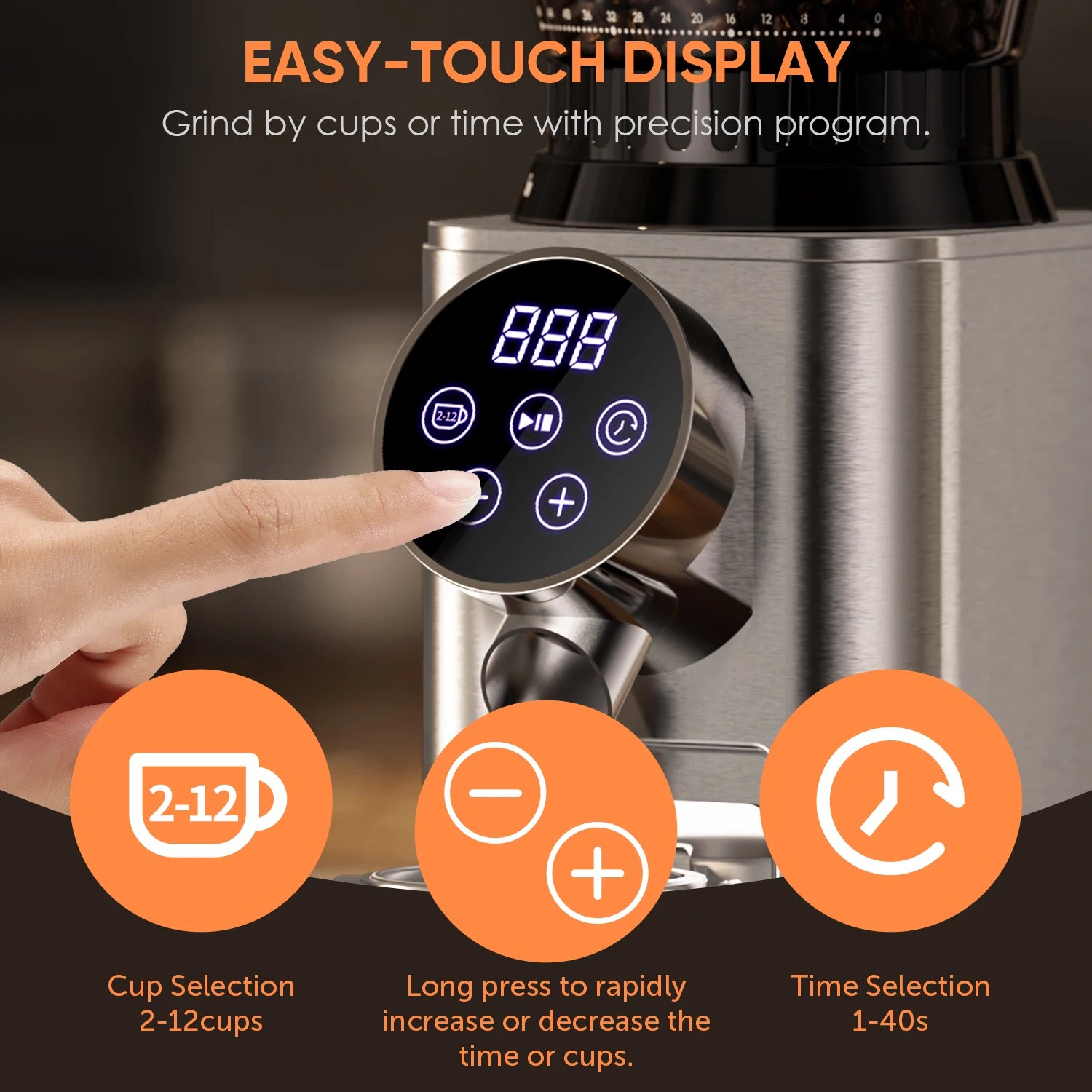 BioloMix Electric Conical Burr Coffee Grinder Adjustable 48 Settings Removable Holder for Espresso Coffee