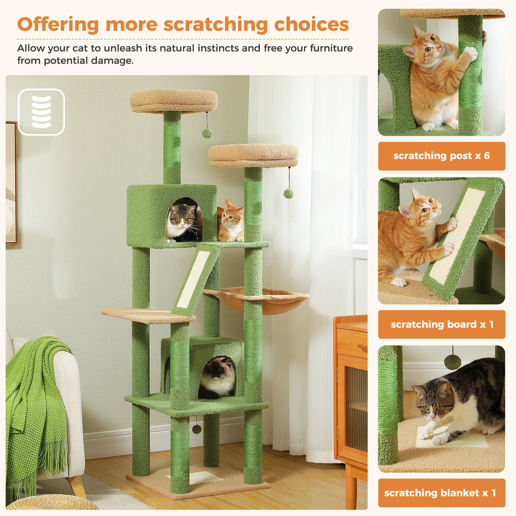 Sturdy Multi-Level Cat Tree Tower with Natural Sisal Scratching Posts,Cozy Hammock&Condo, Large Top Perch, and Fun Dangling Ball