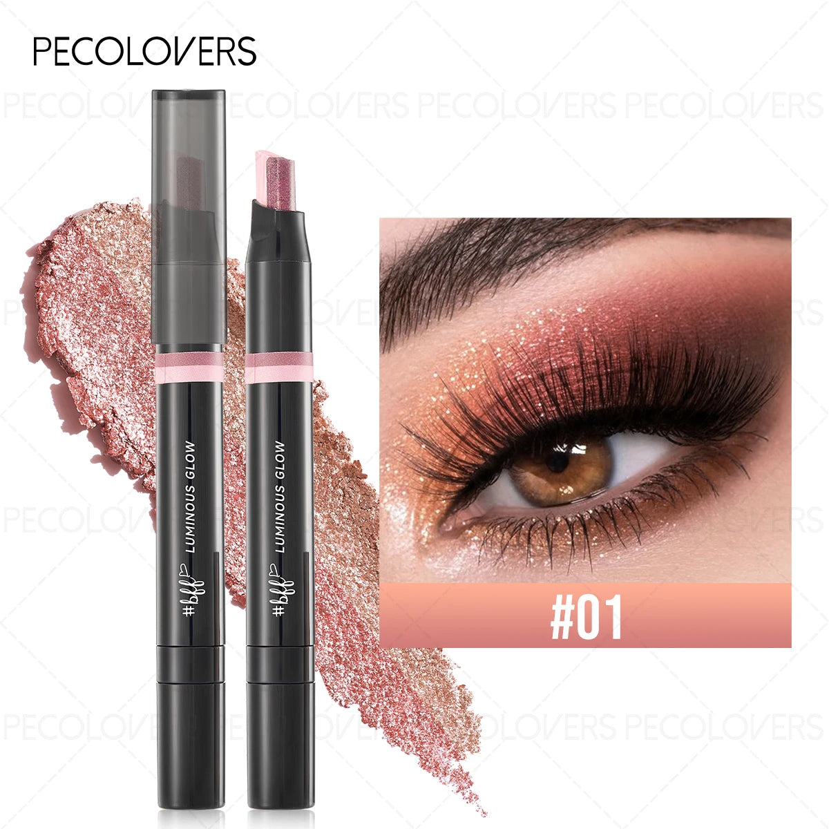1PC Glitter Double Color Eyeshadow Stick Metallic Gradient Waterproof Two Tone Long Lasting Shimmer Shadow Pen 2 in 1 Eye Makeup
