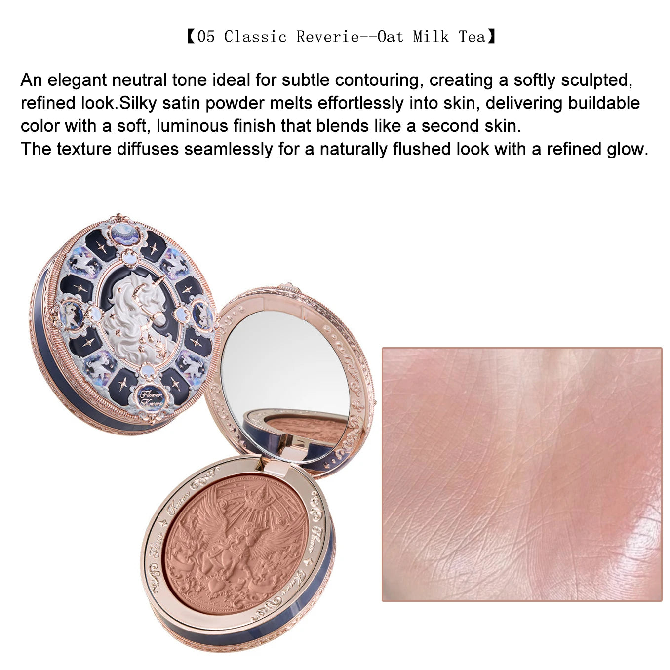 Flower Knows Knight Unicorn Satin Blush Silky Powder Melts Into Skin Long Lasting High Pigment Shimmer Natural Flushed Makeup