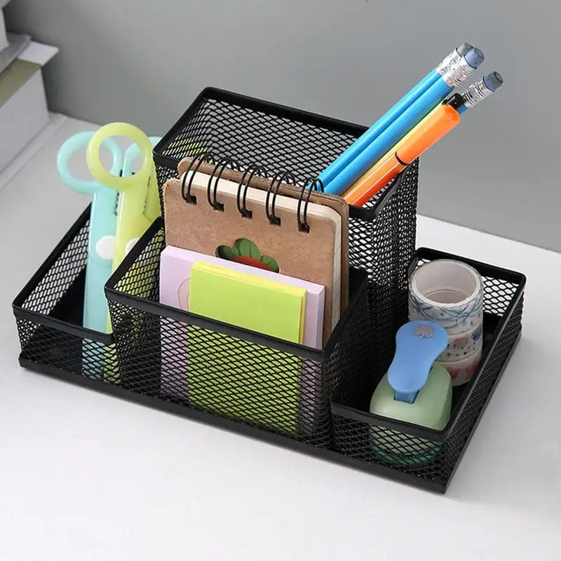 Pen Containers For Desk Office Stationery Storage With 4 Grid Desk Organizer Storage For Desktop Home School Bedroom Countertop