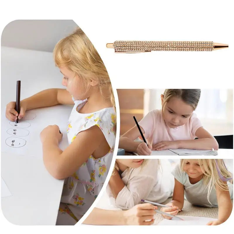 Ballpoint Pen Pearl Rhinestone Ballpoint Pen Retractable Ink Rhinestone Pen Luxury Rhinestone Cute Rose Gold Metal Stationery