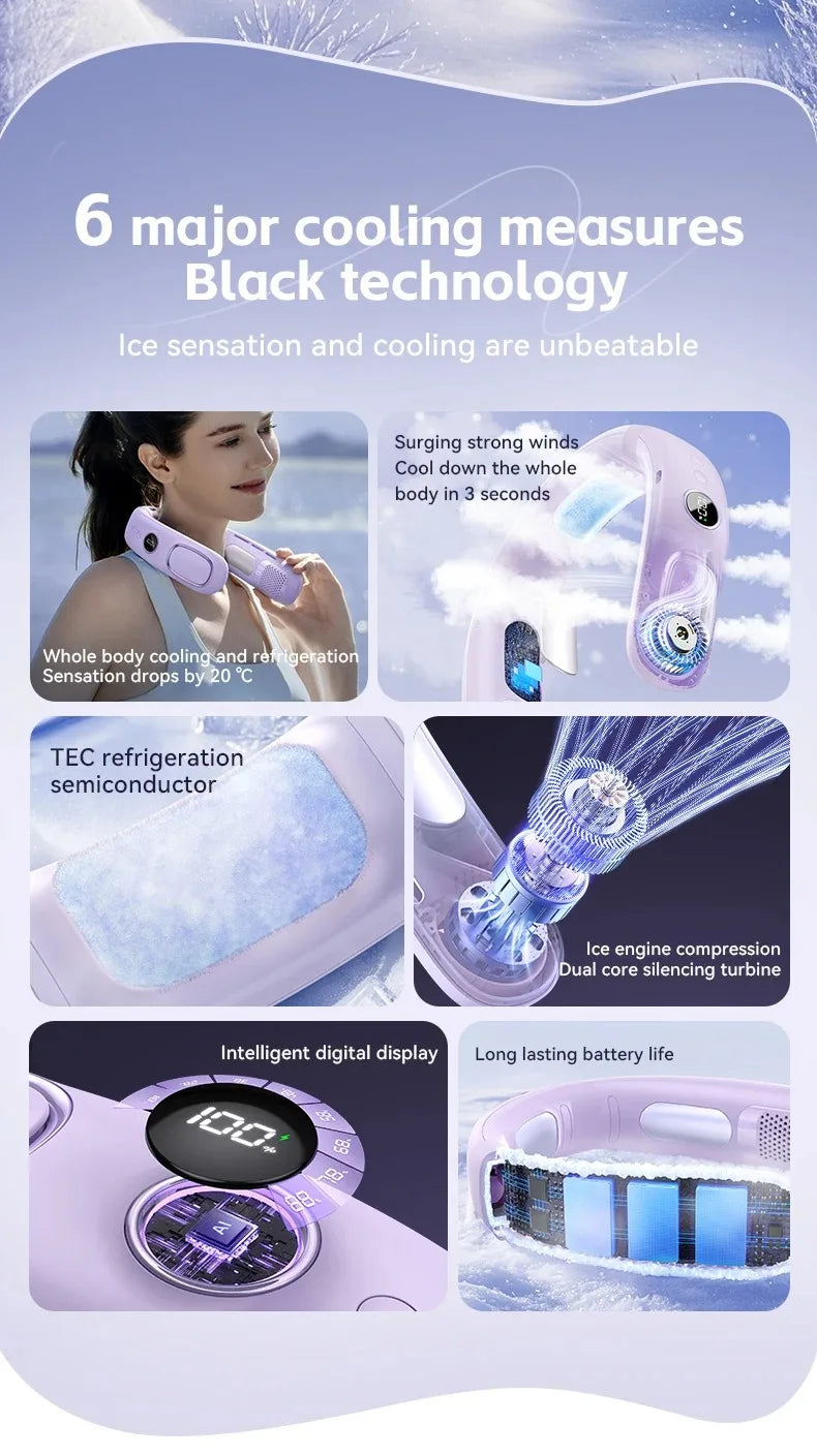 N90 Neck Fan Semiconductor Cooling 5-Speed Bladeless Wearable Fan USB Rechargeable Portable Outdoor Travel Camping